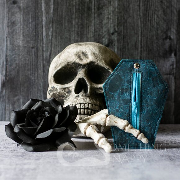 Something Snappy Love Me Dead Small Blue Cork Coffin Wallet - Picture 2 of 2